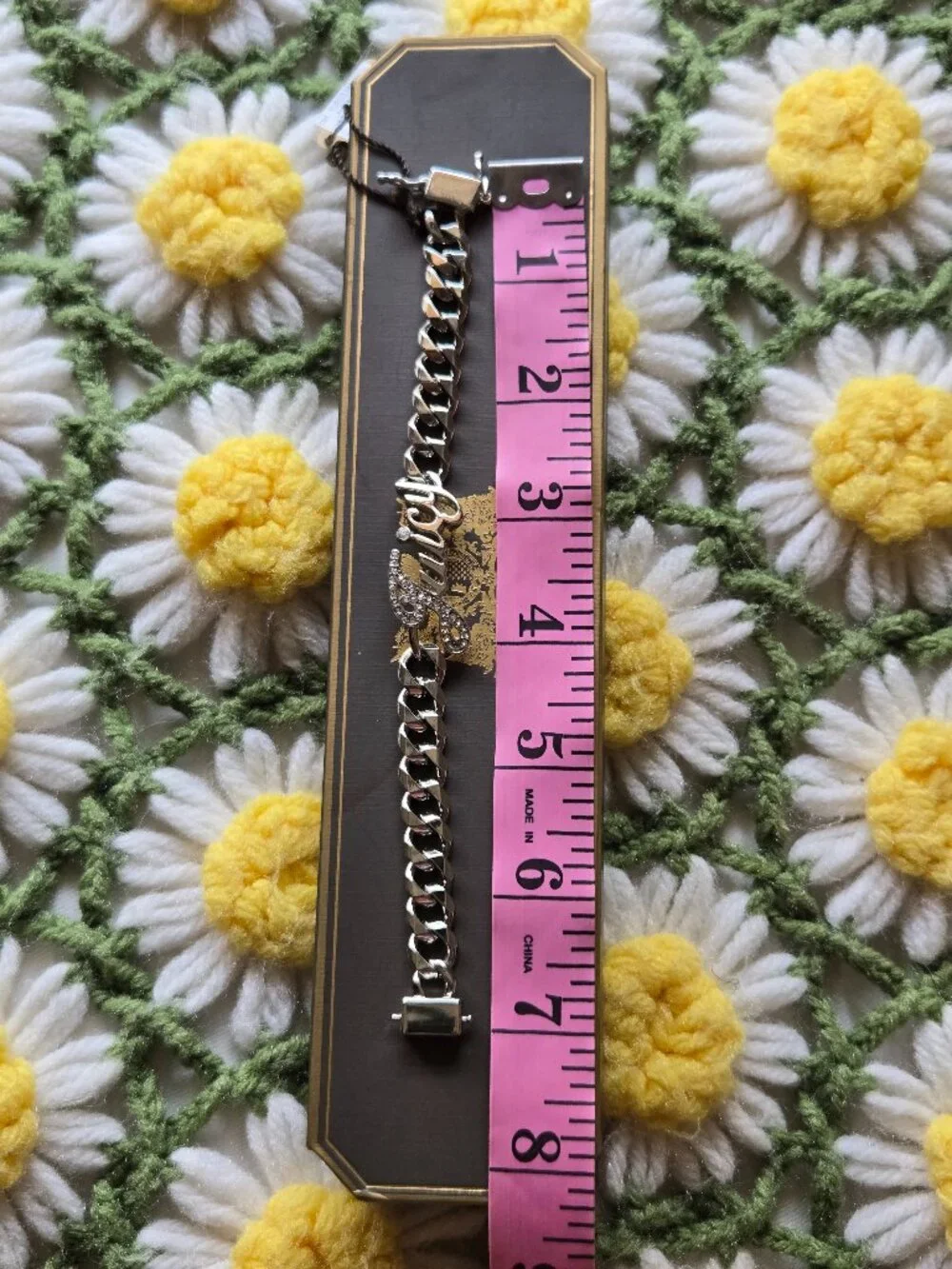Juicy Couture Rhinestone Script Link Bracelet